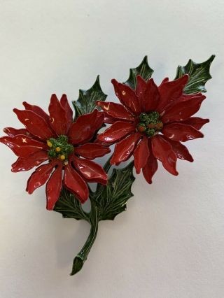 Vintage Christmas Poinsettia Flowers Brooch Pin - Wow