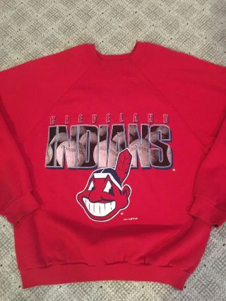 Men’s Vtg Cleveland Indians Mlb Chief Wahoo Graphic Red Sweatshirt Med 90s