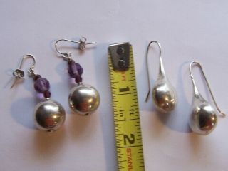 Vintage Sterling Silver 925 Ball Drop Earrings With Amethyst And Others Schmoo