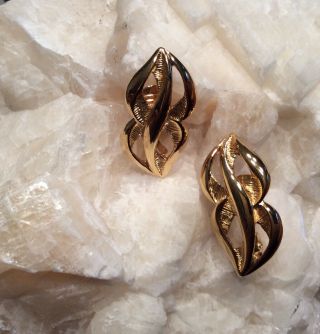 Vintage 80s Monet Large Clip On Earrings Gold Twists Drag Queen Fierce