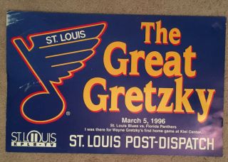 St.  Louis Blues Wayne Gretzky First Game Sga Post - Dispatch Sign Poster 3/5/96