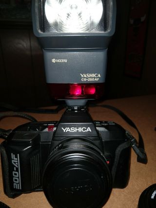 YASHICA KYOCERA 200 - AF SLR FILM Camera and CS - 250 AF Flash Lamp,  28mm Lens 2