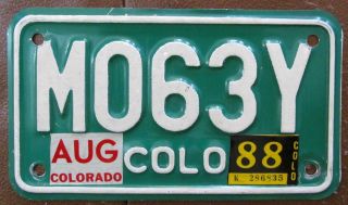 Colorado 1988 Motorcycle License Plate M063y