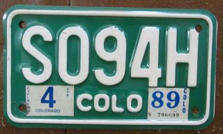 Colorado 1989 Motorcycle License Plate S094h
