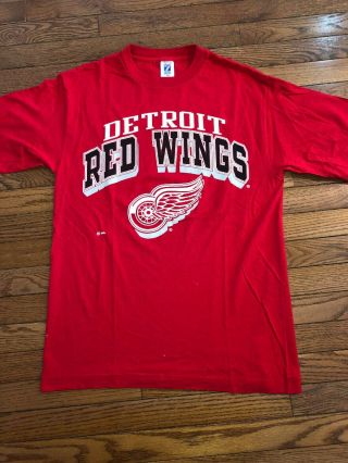 Vtg 90s Nhl Detroit Red Wings Logo 7 Short Sleeve T - Shirt Size Large Rare