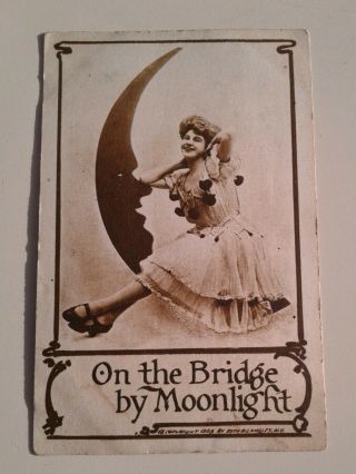 Vintage Postcard Rppc - Pretty Young Woman Posed In Paper Moon