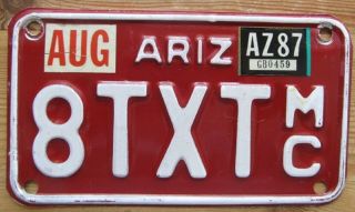 Arizona 1987 Motorcycle License Plate 8txt