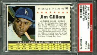 1961 Post Cereal Baseball 158 Jim Gilliam Dodgers Perforated Psa 9 - Boom