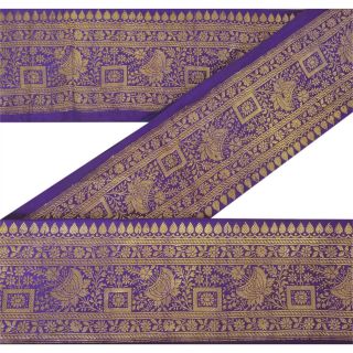Sanskriti Vintage Blue Sari Border Woven Brocade Craft Trim Sewing Decor Lace