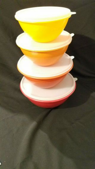 Vintage Set Of 4 Tupperware Wonderlier Bowls Harvest 3,  6,  8,  12 Cup 237 238 239
