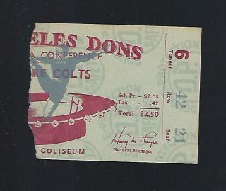 1949 Aafc Nfl Baltimore Colts @ Los Angeles Dons Football Ticket Stub