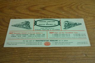 Advertising Ink Blotter Sp&s Rr Spokane Portland & Seattle Railway Steam Era