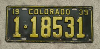 A61 - Colorado 1939 License Plate 1 - 18531,  In Good All