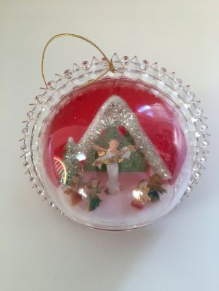 Vintage Plastic Bubble Christmas Ornament - Angels - 3d - 1960 