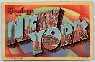 Postcard Ny Large Letter Greetings From York Vintage Linen 2 P4
