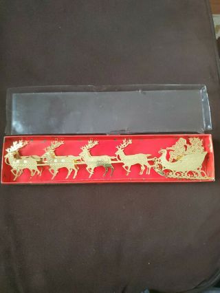 Vintage Christmas Around The World Brass Filigree Santa Sleigh 8 Reindeer 54592