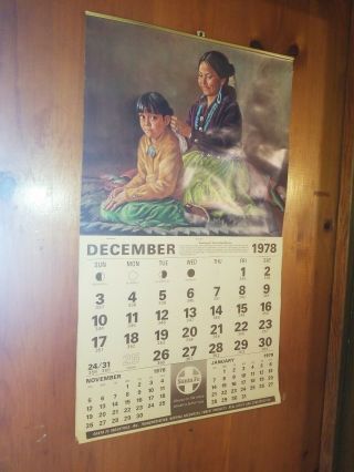 Vintage Santa Fe Railroad Wall 1978 Calendar Indian Girl