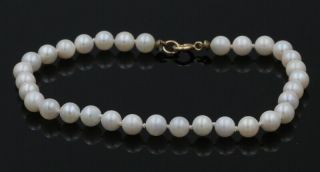 Vintage 7 " Cream Colored 5 Mm Pearl Bracelet 14k Yellow Gold Clasp 787b - 7