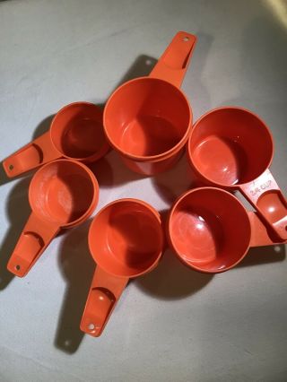 Vintage Tupperware Orange 6 Piece Measuring Cup Set 3