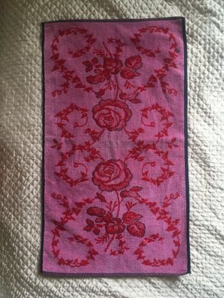 Vtg Terri - Down Martex Hand Towel Pink Red Roses Reversible Cotton Shabby Chic