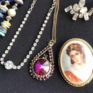Vintage Limoges Lady Porcelain Cameo Portrait Brooch,  Barclay Earrings,  And More 2