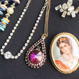 Vintage Limoges Lady Porcelain Cameo Portrait Brooch,  Barclay Earrings,  And More 3