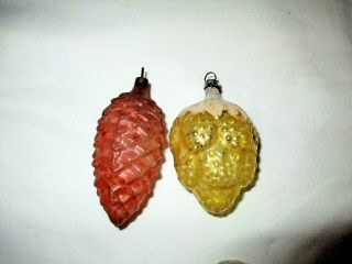 2 Vintage Glass Pine Cone Christmas Ornaments Brown Yellow West German