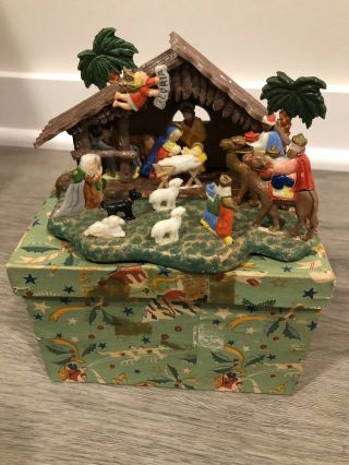 Vintage Christmas Nativity Scene Plastic Gloria Made In Japan W/ Box
