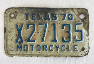 Vintage Texas 1970 Motorcycle License Plate Harley Davidson Biker Chopper