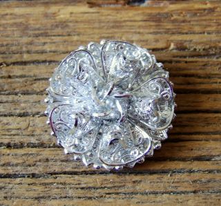 Vintage Silver - Colored Metal Filigree Flower Scarf Clip West Germany