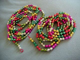 Two Vintage Christmas Garlands Mixed Colors Plastic Beads 95 " Long Each