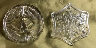 Vintage Heavy Clear Glass Ornaments (2) Snowflake Bells
