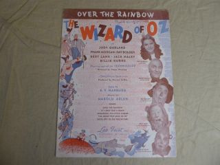 Over The Rainbow The Wizard Of Oz - Harold Arlen 1939 Vintage Sheet Music