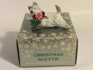 Vtg 80s Scottie Dog Enesco Figurine Christmas Ornament 3 " White Scottish Terrior