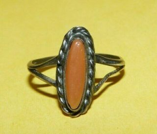 Vintage Old Pawn Native American Navajo Sterling Silver W/ Coral Ring Size 5.  5