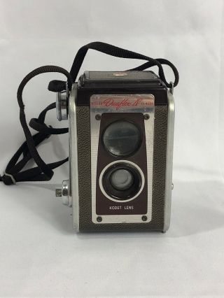 Vintage Brown Kodak Duaflex Iv Camera W/ Strap 50’s 60’s Brownie