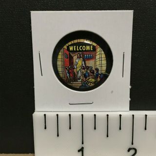 Welcome Jesus Christ At Church,  1 " Vintage Religious Christian Pin - Back Button