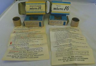 2 Boxes Whittaker Micro 16 Camera Film From 1947/1948 Nos
