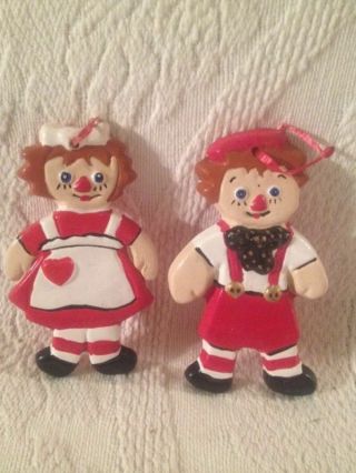 Raggedy Ann & Andy Ornaments Vintage Christmas Red White Heart J