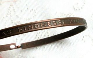 Words Of Wisdom Vintage Art Deco Era Copper Bangle Bracelet Kindness Truth