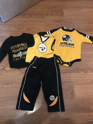Pittsburgh Steelers Baby Clothes Size 12 Months - 2 Shirts,  Bib & Pants