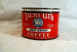 Vintage Yacht Club Advertising Key Wind Coffee Tin Can General Store Display