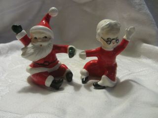 Vintage Lefton Christmas Santa & Mrs.  Claus Candle Huggers Climbers 707
