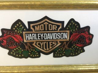 Harley Davidson Motorcycle Bar & Shield Roses - Mounted In Frame 10x5” Patch 3