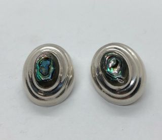 Vintage Sterling Silver Earrings Taxco Mexico Abalone Shell Modernist Clip On