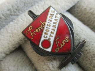 1930s Silver French Line Ss Normandie Enamel Pin