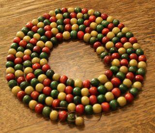 Vintage Multi - Colored Wood / Wooden Bead Christmas Garland 8 Feet 1/2 " Beads
