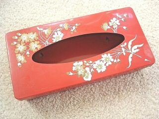 Vintage Red Plastic Floral Kleenex Tissue Box Holder - Hangable - Vanity
