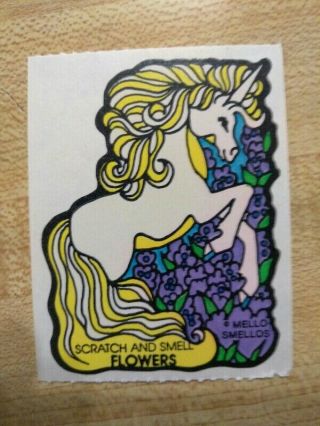 Vintage Mello Smellos Unicorn Flowers Scratch And Sniff Sticker