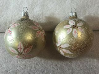 Vintage Christmas Ornaments Set Of 2 Glass Sugar Coated Poinsettia Flower